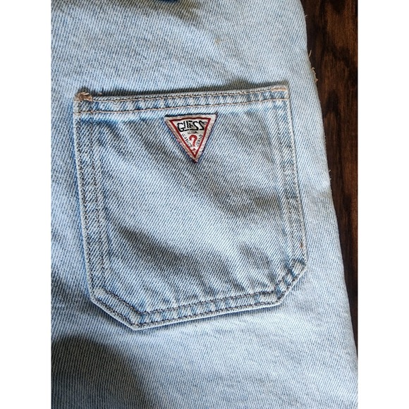 Vintage Guess Jeans Romper Bib Overalls Shorts Blue Denim Shortalls 7 Juniors - Picture 9 of 12